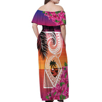 Guam Chamorro Off Shoulder Maxi Dress Artsy Latte Stone LT7 - Polynesian Pride