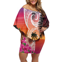 Guam Chamorro Off Shoulder Short Dress Artsy Latte Stone LT7 Women Art - Polynesian Pride