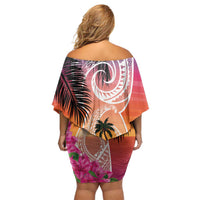 Guam Chamorro Off Shoulder Short Dress Artsy Latte Stone LT7 - Polynesian Pride