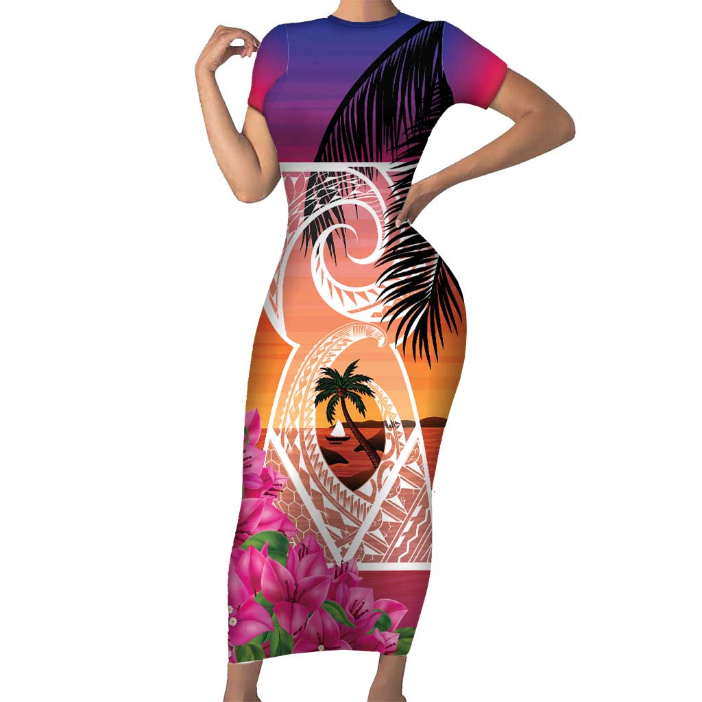 Guam Chamorro Short Sleeve Bodycon Dress Artsy Latte Stone