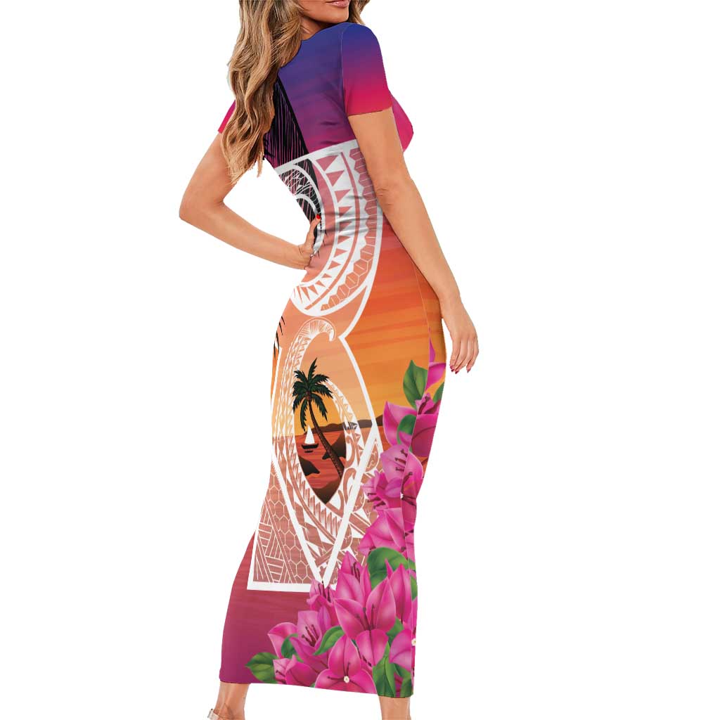 Guam Chamorro Short Sleeve Bodycon Dress Artsy Latte Stone LT7 - Polynesian Pride