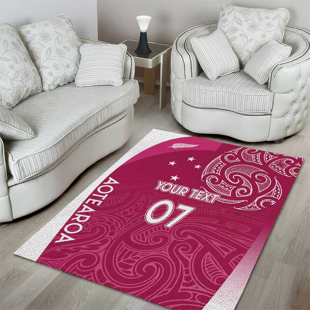 Personalised New Zealand Rugby Area Rug Aotearoa Champions - Pink Version LT7 - Polynesian Pride