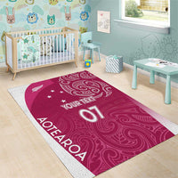 Personalised New Zealand Rugby Area Rug Aotearoa Champions - Pink Version LT7 - Polynesian Pride