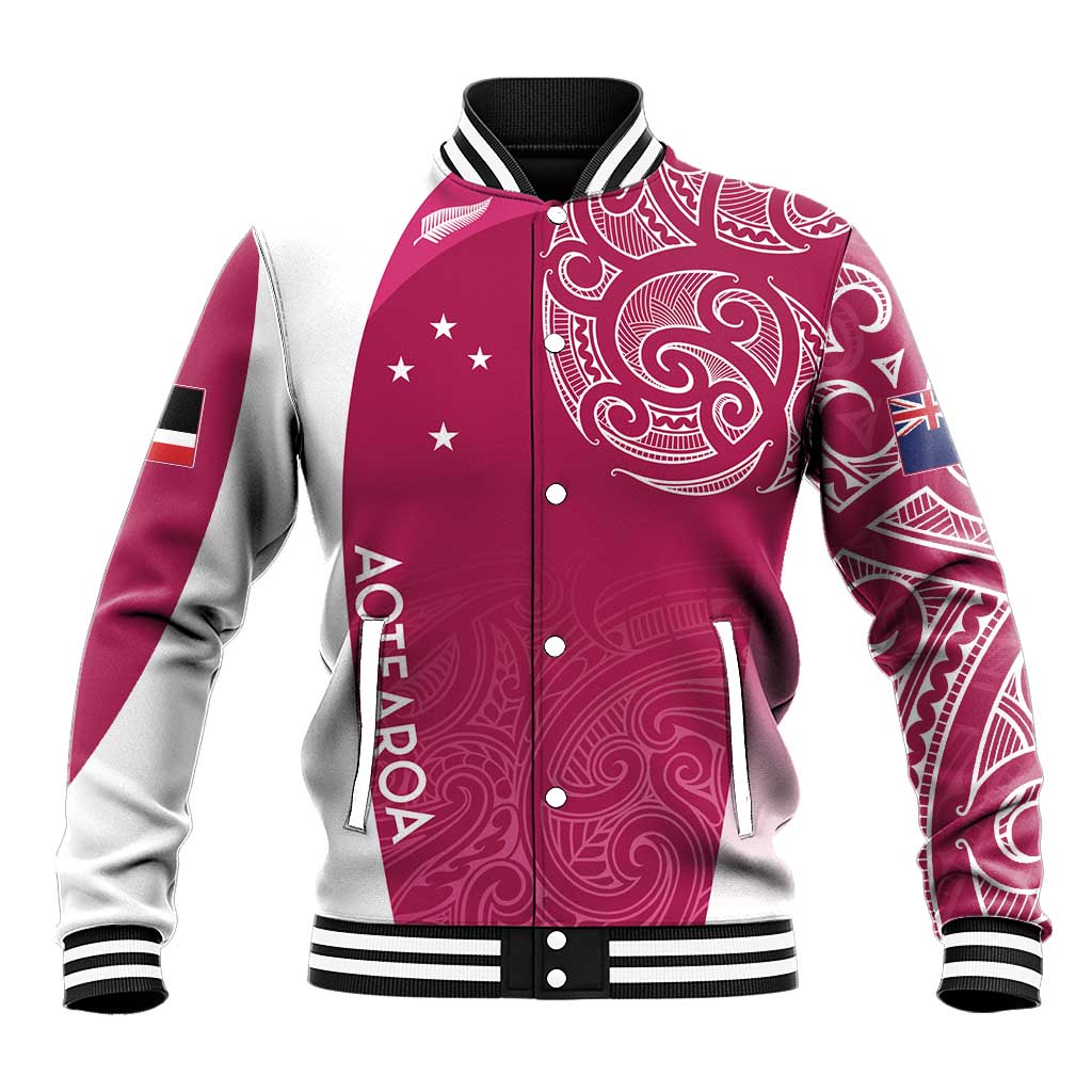 Personalised New Zealand Rugby Baseball Jacket Aotearoa Champions - Pink Version LT7 Unisex Pink - Polynesian Pride