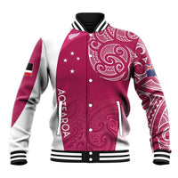 Personalised New Zealand Rugby Baseball Jacket Aotearoa Champions - Pink Version LT7 Unisex Pink - Polynesian Pride