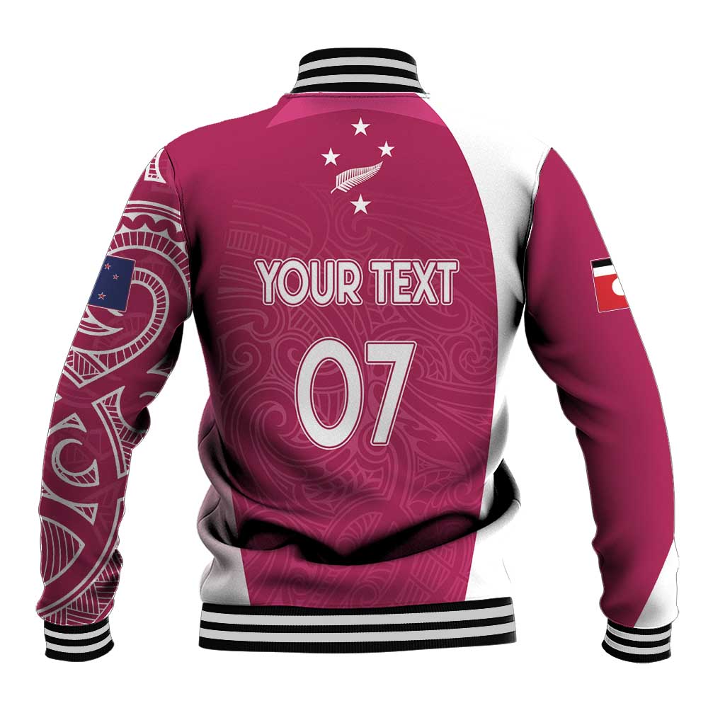 Personalised New Zealand Rugby Baseball Jacket Aotearoa Champions - Pink Version LT7 - Polynesian Pride
