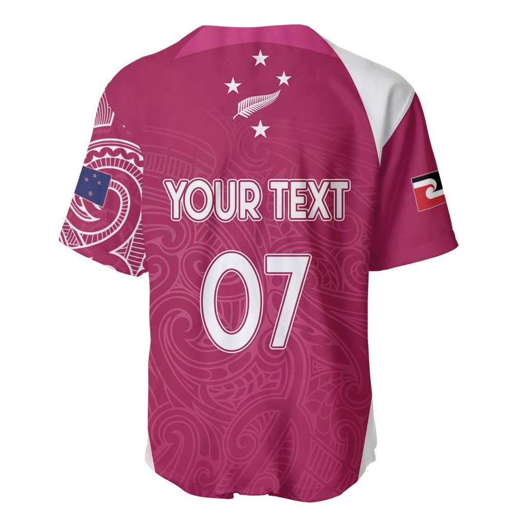 Personalised New Zealand Rugby Baseball Jersey Aotearoa Champions - Pink Version LT7 - Polynesian Pride