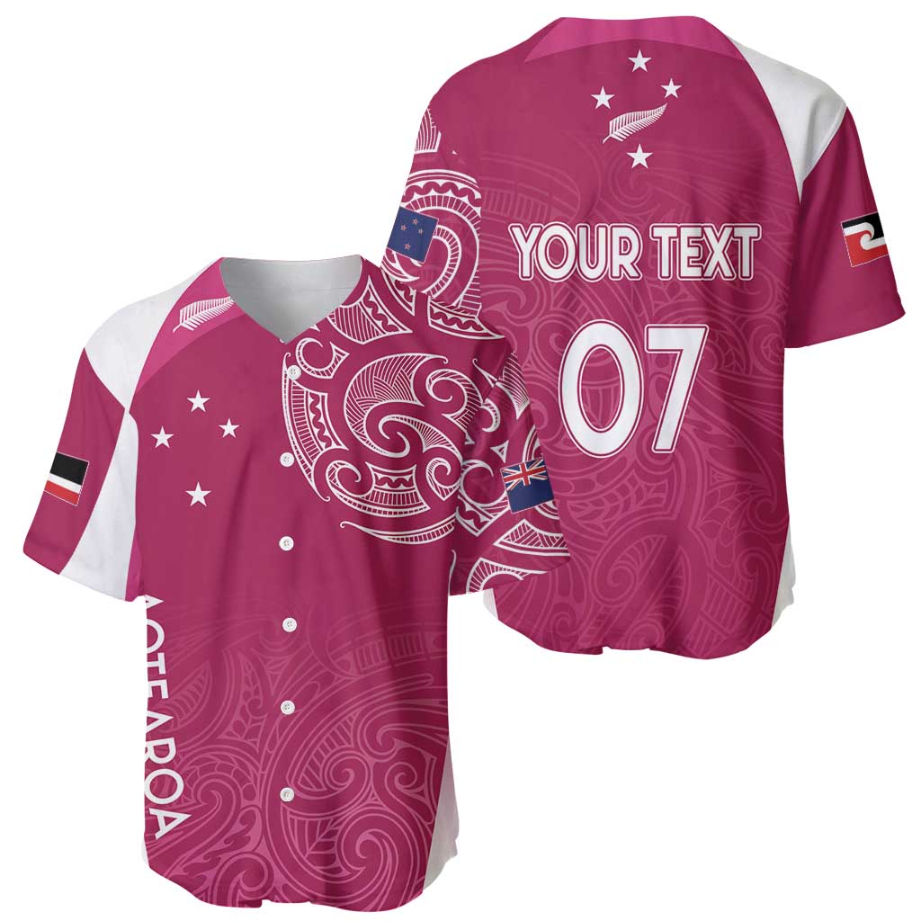 Personalised New Zealand Rugby Baseball Jersey Aotearoa Champions - Pink Version LT7 - Polynesian Pride