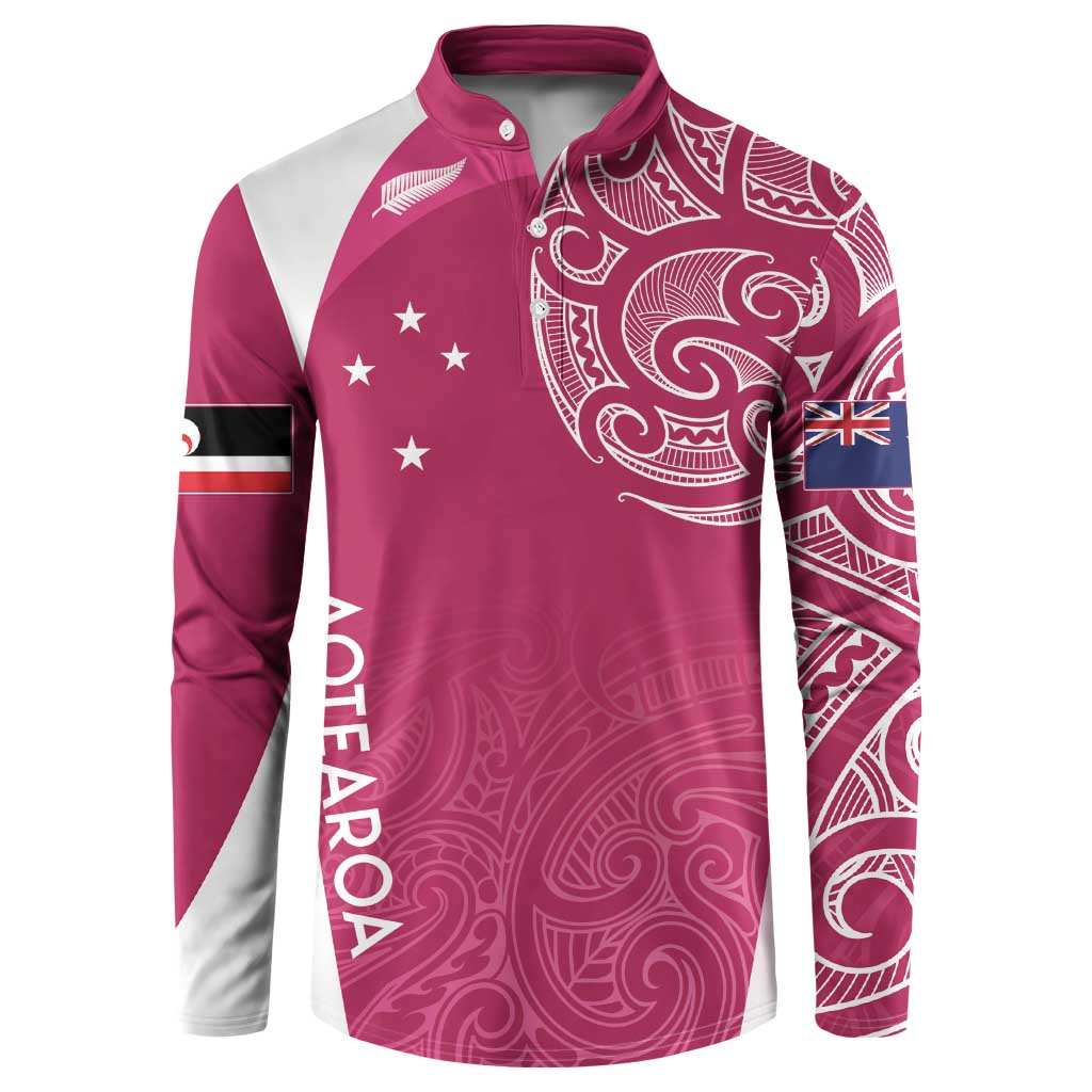 Personalised New Zealand Rugby Button Sweatshirt Aotearoa Champions - Pink Version LT7 Pink - Polynesian Pride