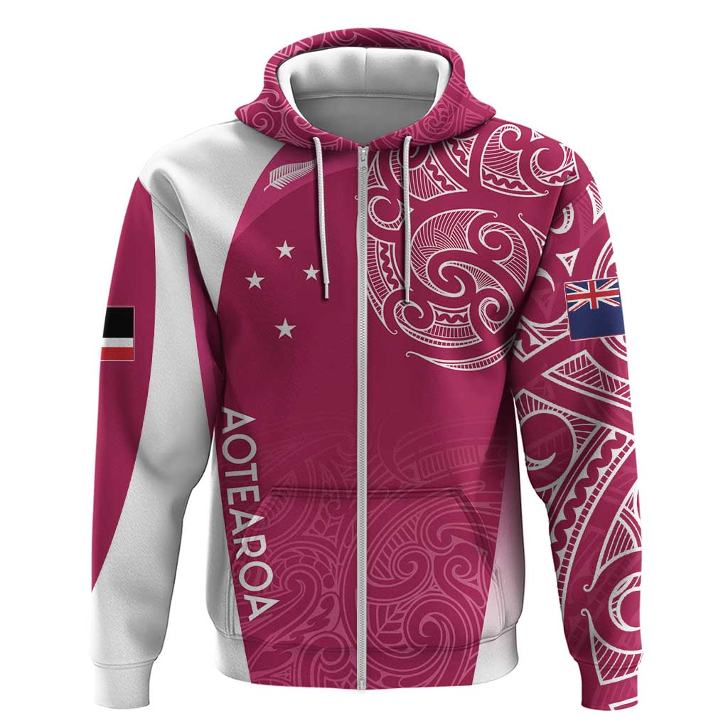 Personalised New Zealand Rugby Hoodie Aotearoa Champions - Pink Version LT7 Zip Hoodie Pink - Polynesian Pride