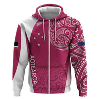 Personalised New Zealand Rugby Hoodie Aotearoa Champions - Pink Version LT7 Zip Hoodie Pink - Polynesian Pride