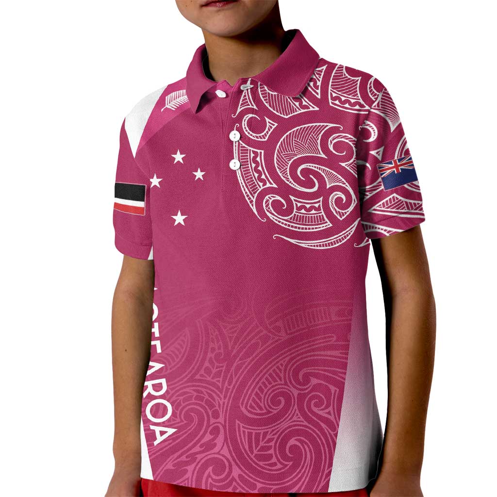 Personalised New Zealand Rugby Kid Polo Shirt Aotearoa Champions - Pink Version LT7 Kid Pink - Polynesian Pride