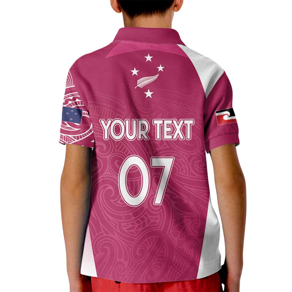 Personalised New Zealand Rugby Kid Polo Shirt Aotearoa Champions - Pink Version LT7 - Polynesian Pride
