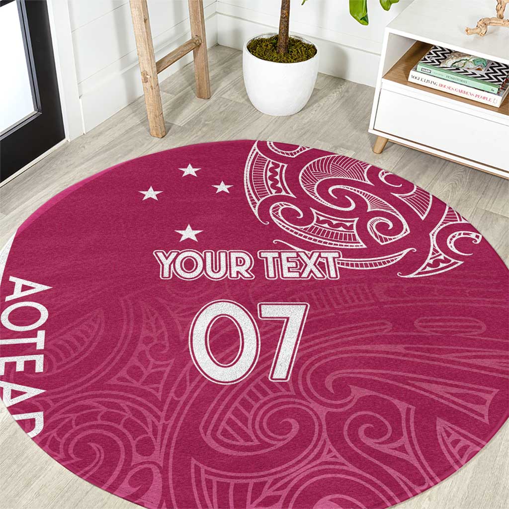 Personalised New Zealand Rugby Round Carpet Aotearoa Champions - Pink Version LT7 Pink - Polynesian Pride