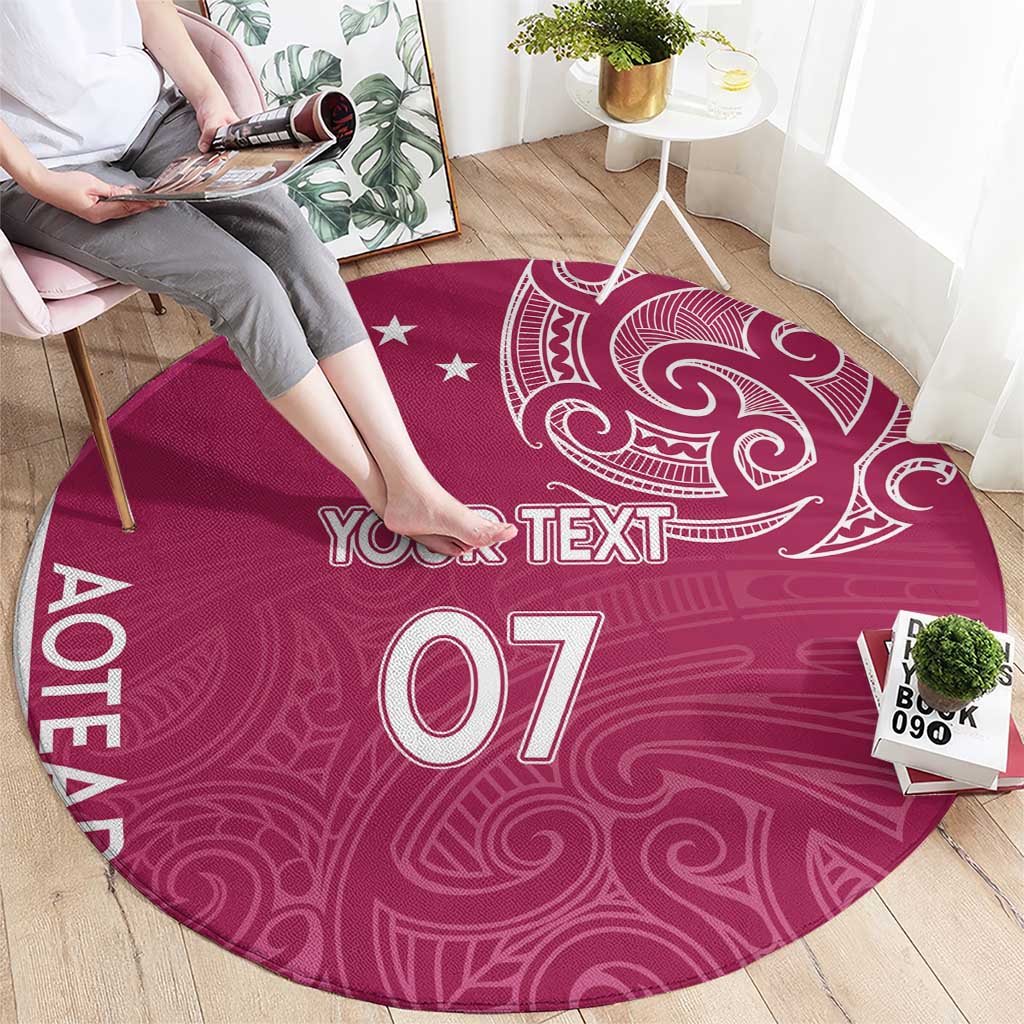Personalised New Zealand Rugby Round Carpet Aotearoa Champions - Pink Version LT7 - Polynesian Pride