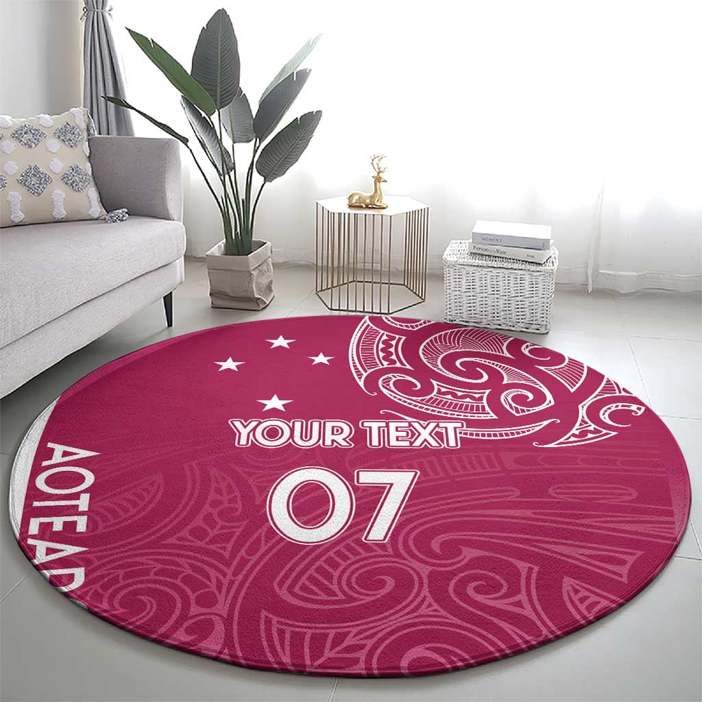 Personalised New Zealand Rugby Round Carpet Aotearoa Champions - Pink Version LT7 - Polynesian Pride