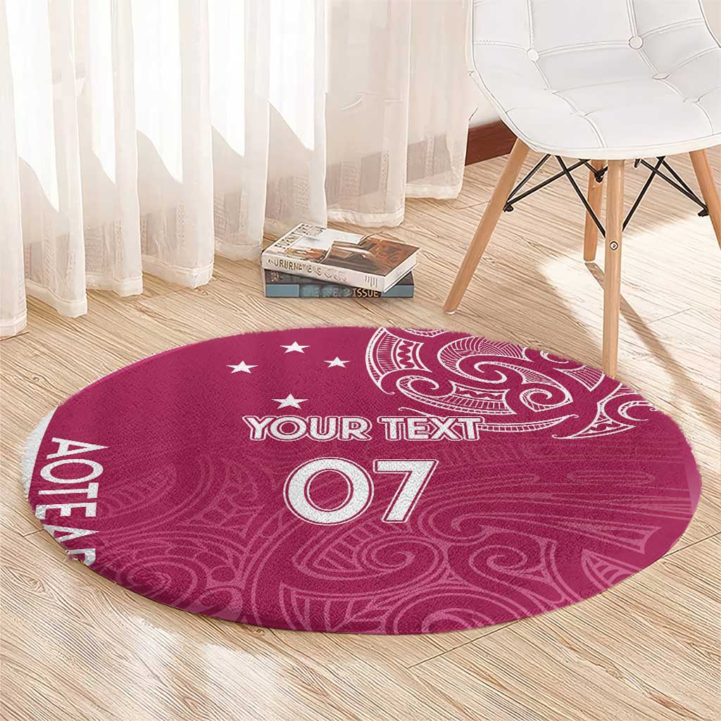 Personalised New Zealand Rugby Round Carpet Aotearoa Champions - Pink Version LT7 - Polynesian Pride