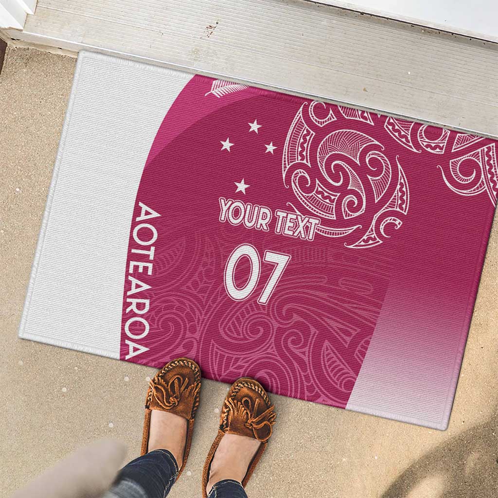 Personalised New Zealand Rugby Rubber Doormat Aotearoa Champions - Pink Version LT7 - Polynesian Pride