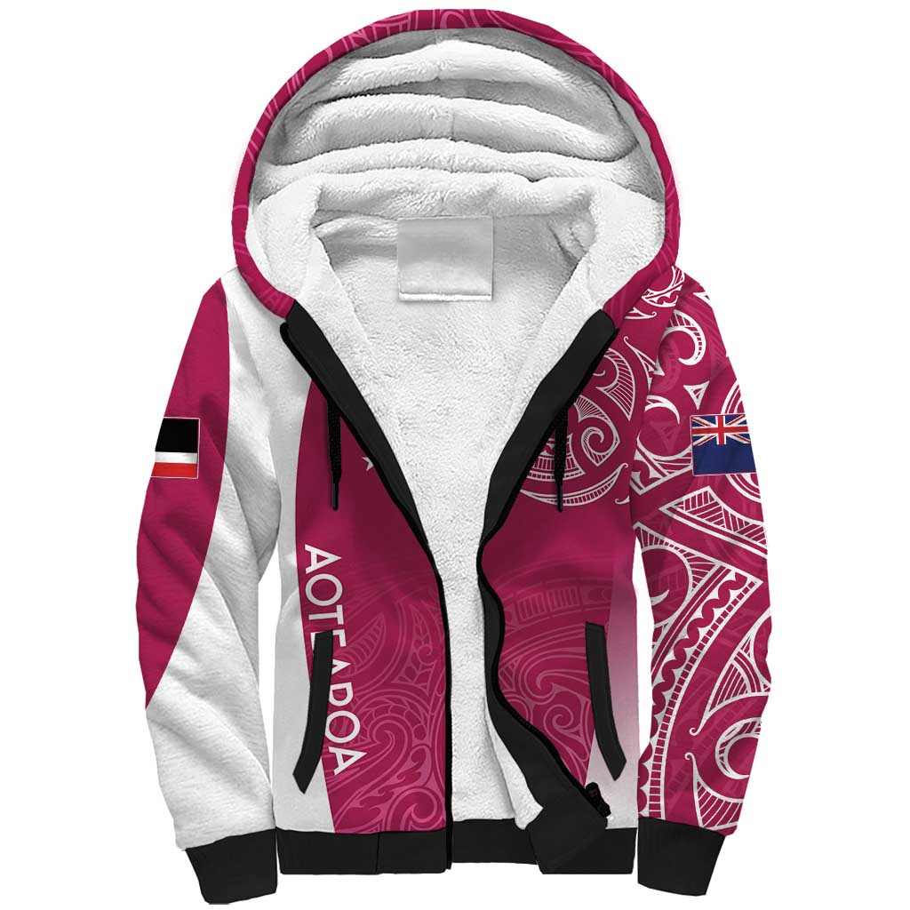 Personalised New Zealand Rugby Sherpa Hoodie Aotearoa Champions - Pink Version LT7 Unisex Pink - Polynesian Pride