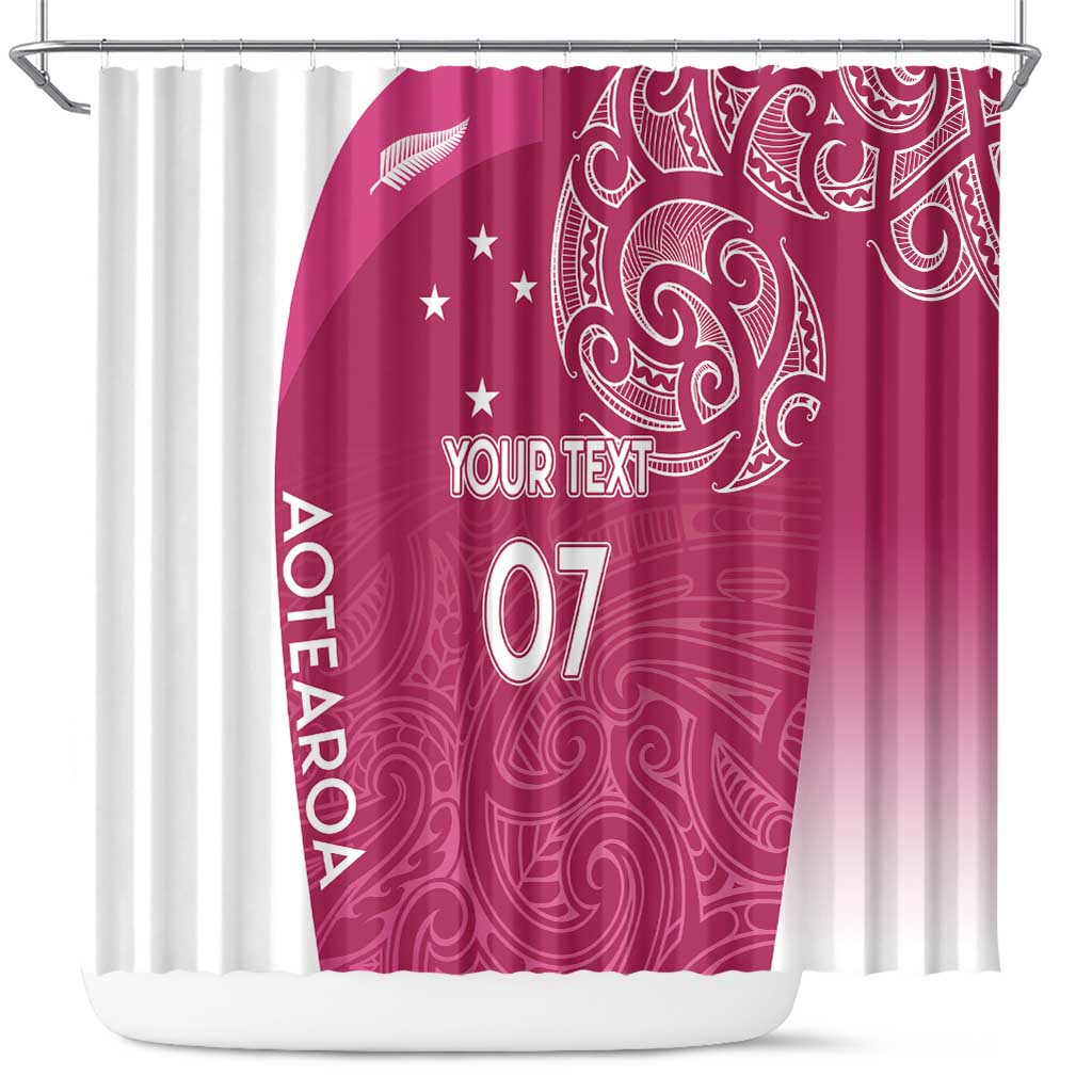 Personalised New Zealand Rugby Shower Curtain Aotearoa Champions - Pink Version LT7 Pink - Polynesian Pride