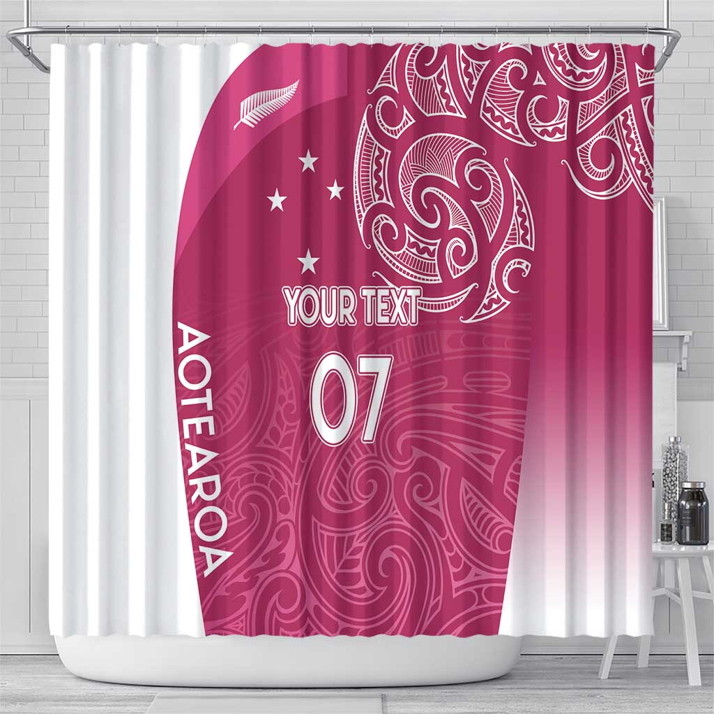 Personalised New Zealand Rugby Shower Curtain Aotearoa Champions - Pink Version LT7 - Polynesian Pride