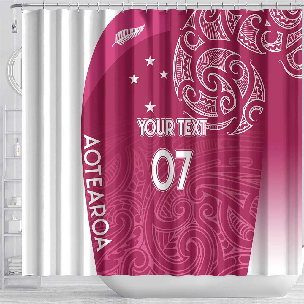 Personalised New Zealand Rugby Shower Curtain Aotearoa Champions - Pink Version LT7 - Polynesian Pride