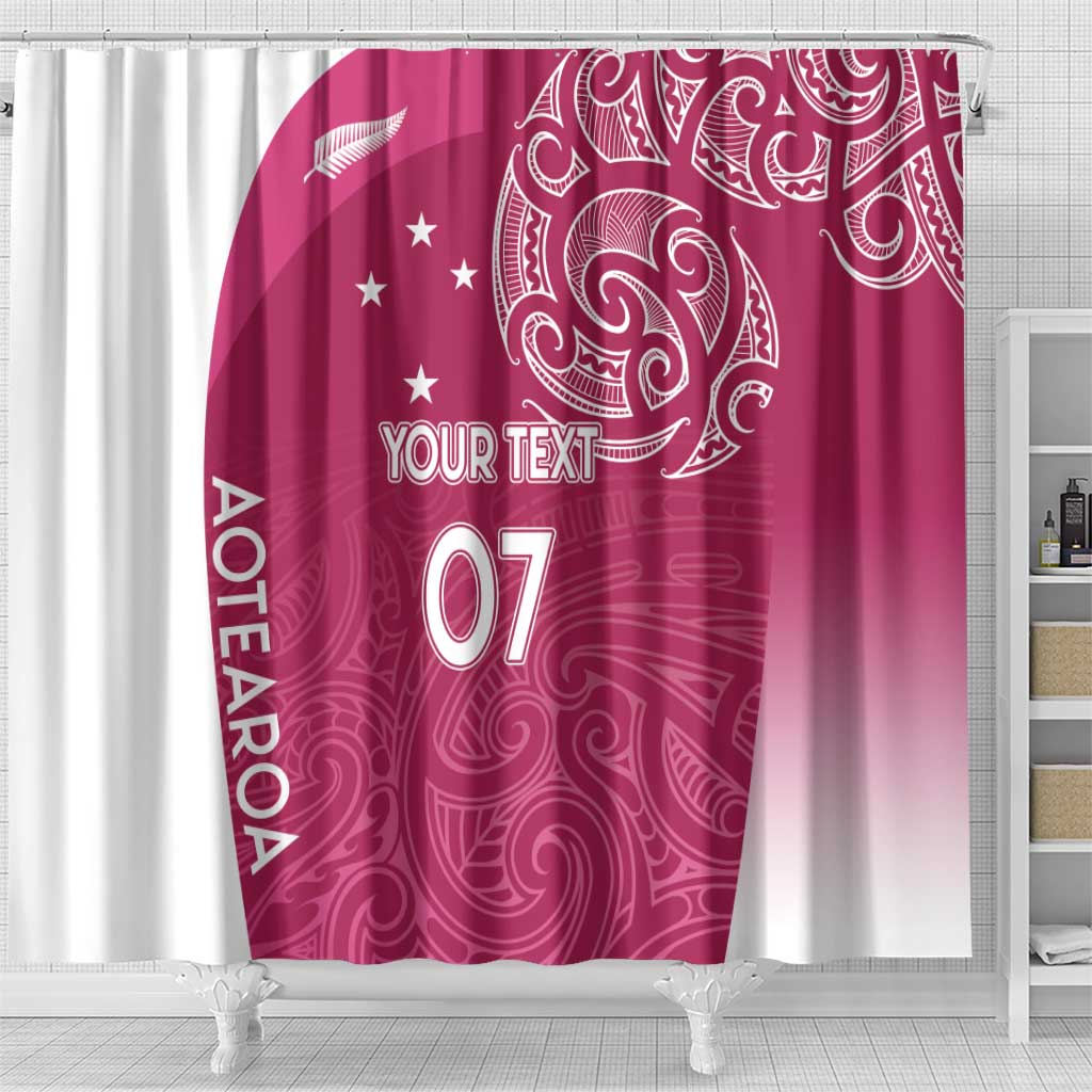 Personalised New Zealand Rugby Shower Curtain Aotearoa Champions - Pink Version LT7 - Polynesian Pride
