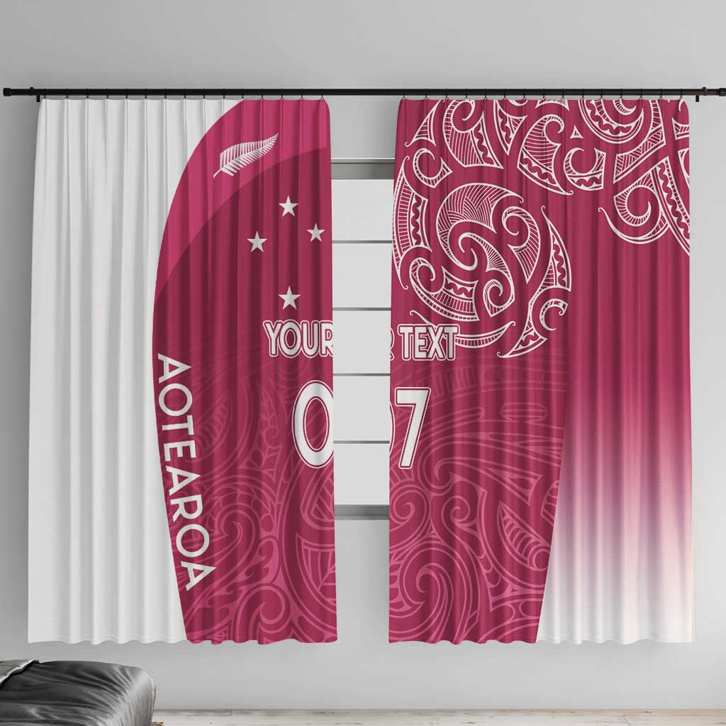 Personalised New Zealand Rugby Window Curtain Aotearoa Champions - Pink Version LT7 With Hooks Pink - Polynesian Pride