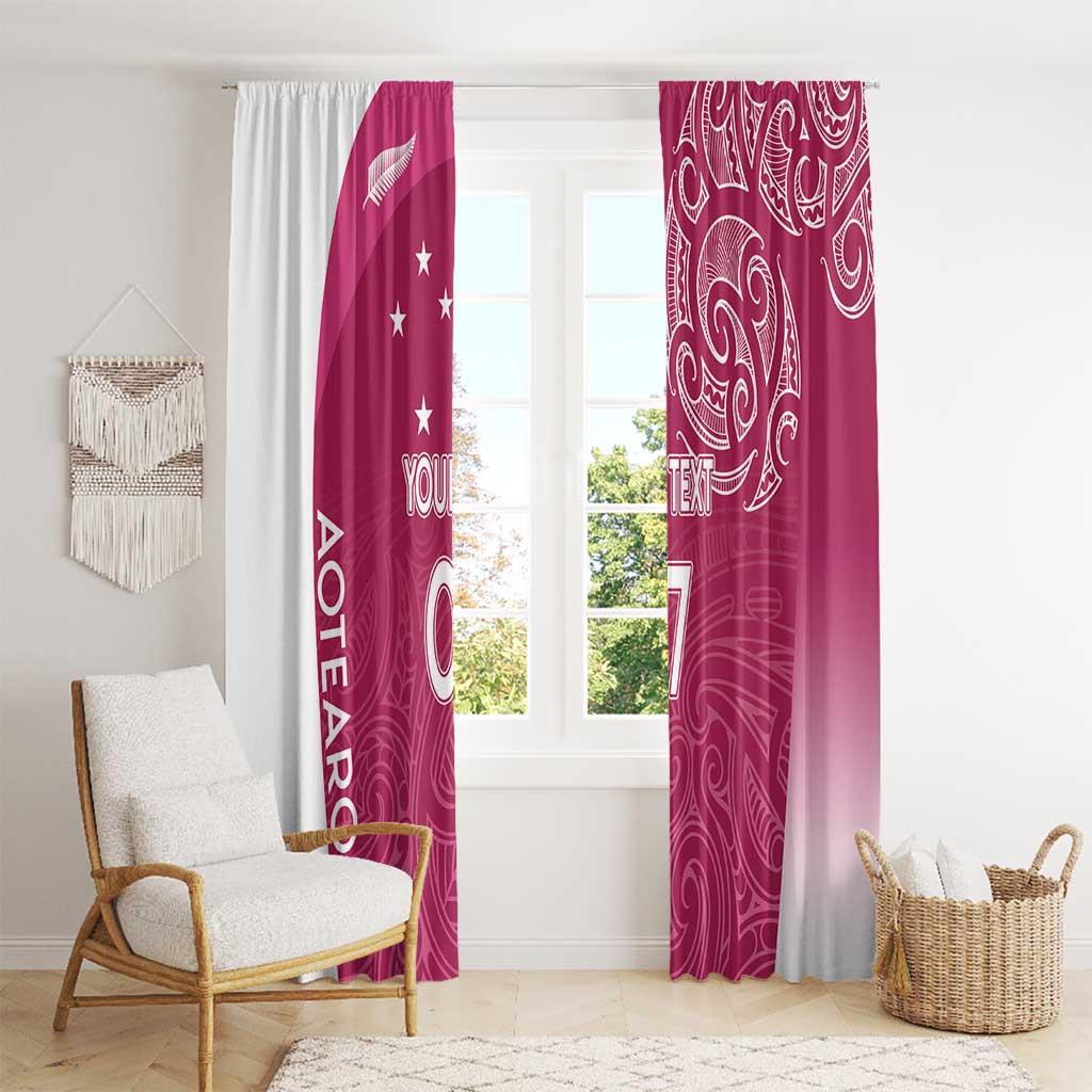 Personalised New Zealand Rugby Window Curtain Aotearoa Champions - Pink Version LT7 - Polynesian Pride
