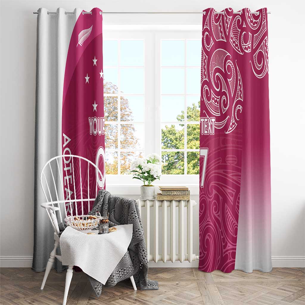 Personalised New Zealand Rugby Window Curtain Aotearoa Champions - Pink Version LT7 - Polynesian Pride