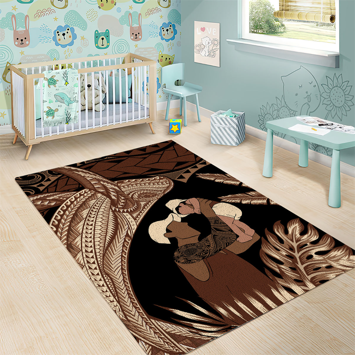 Father's Day Polynesian Pattern Area Rug Tropical Humpback Whale LT7 - Polynesian Pride