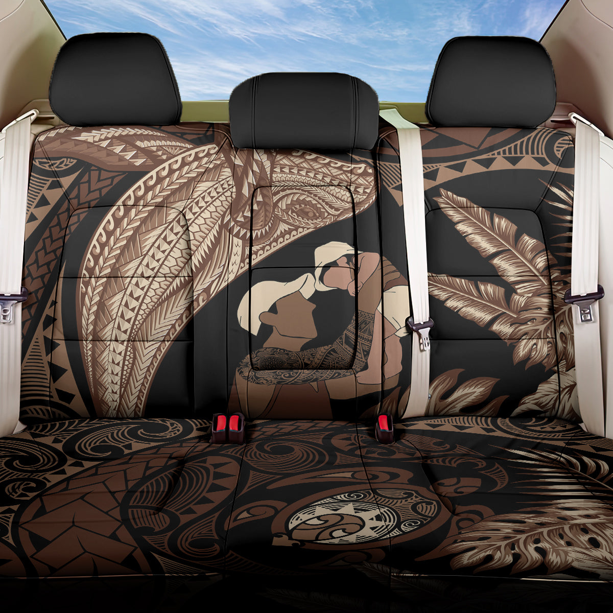 Father's Day Polynesian Pattern Back Car Seat Cover Tropical Humpback Whale LT7 One Size Brown - Polynesian Pride