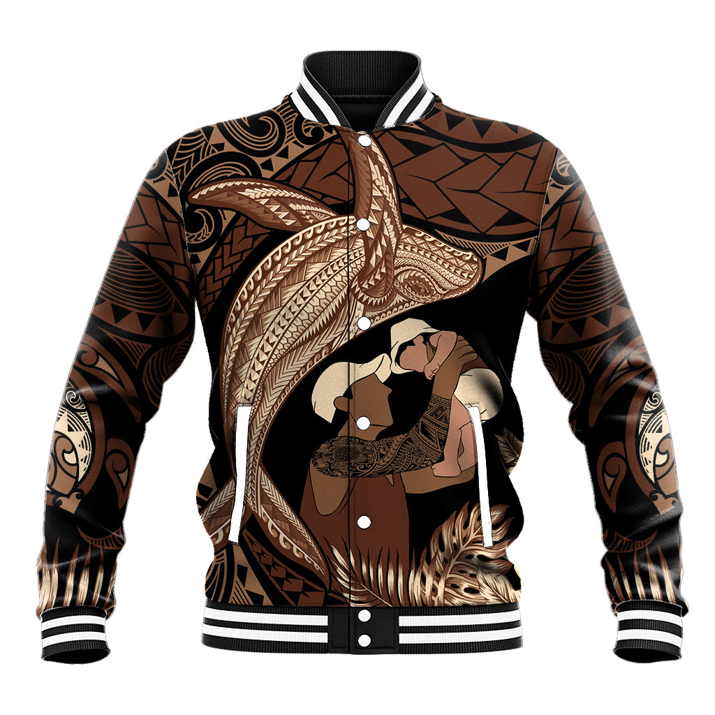 Father's Day Polynesian Pattern Baseball Jacket Tropical Humpback Whale LT7 Unisex Brown - Polynesian Pride