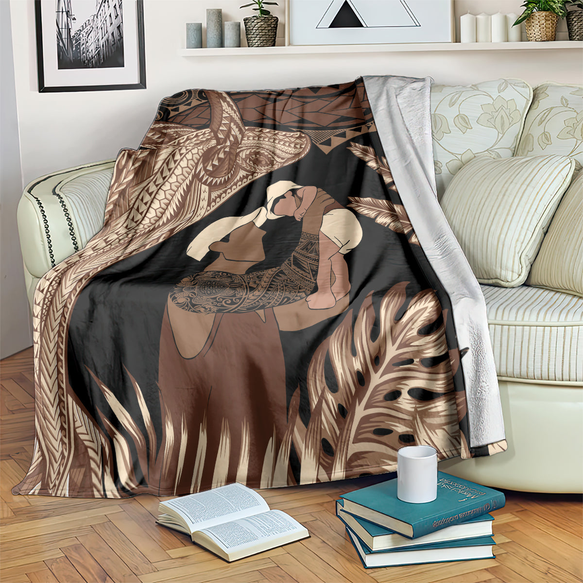 Father's Day Polynesian Pattern Blanket Tropical Humpback Whale LT7 Brown - Polynesian Pride