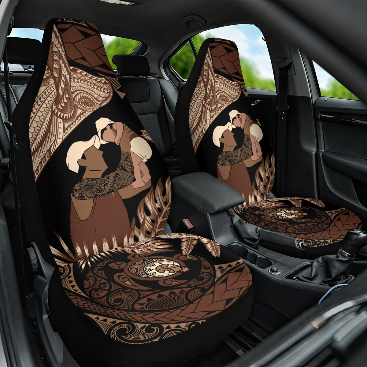 Father's Day Polynesian Pattern Car Seat Cover Tropical Humpback Whale LT7 One Size Brown - Polynesian Pride