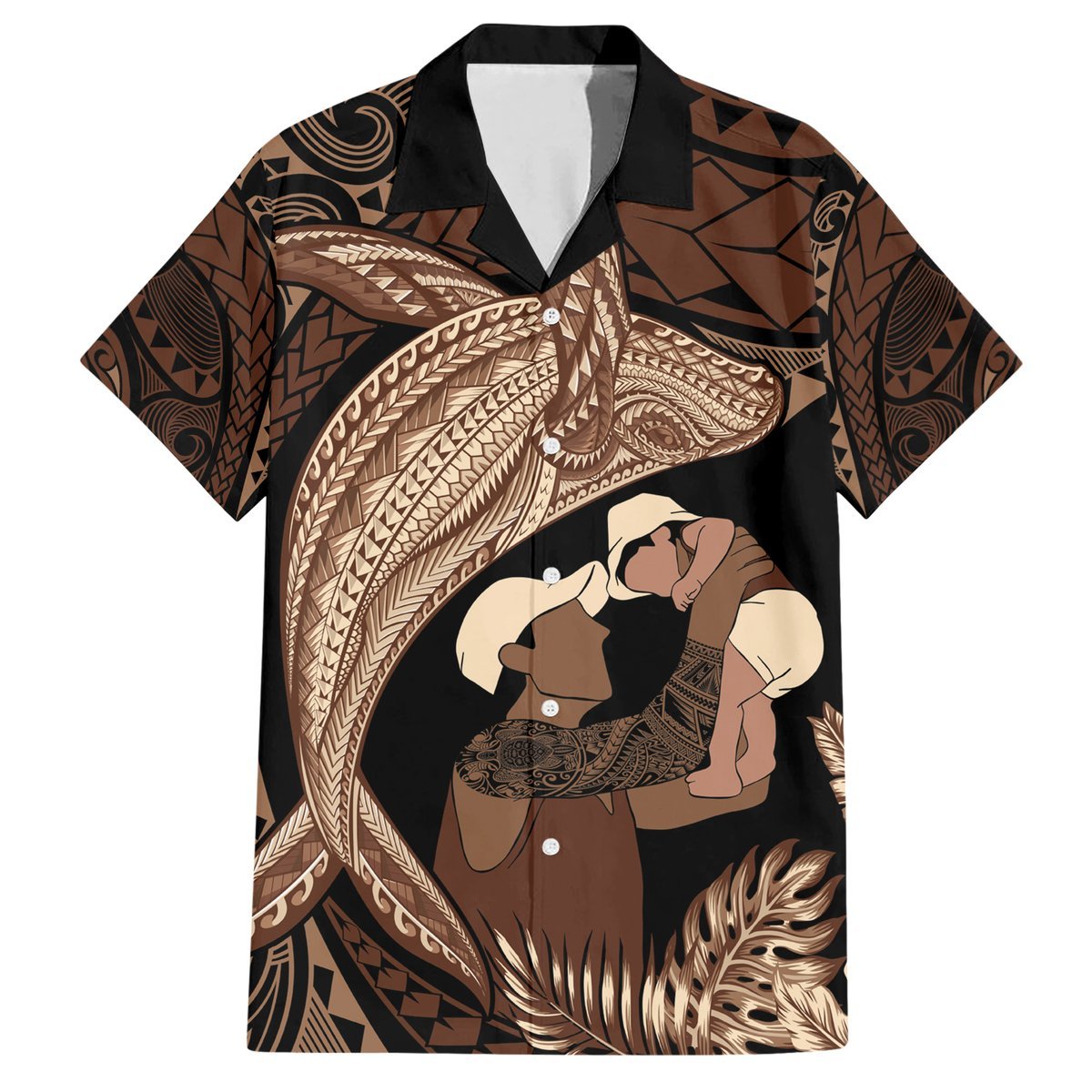 Father's Day Polynesian Pattern Hawaiian Shirt Tropical Humpback Whale LT7 Brown - Polynesian Pride