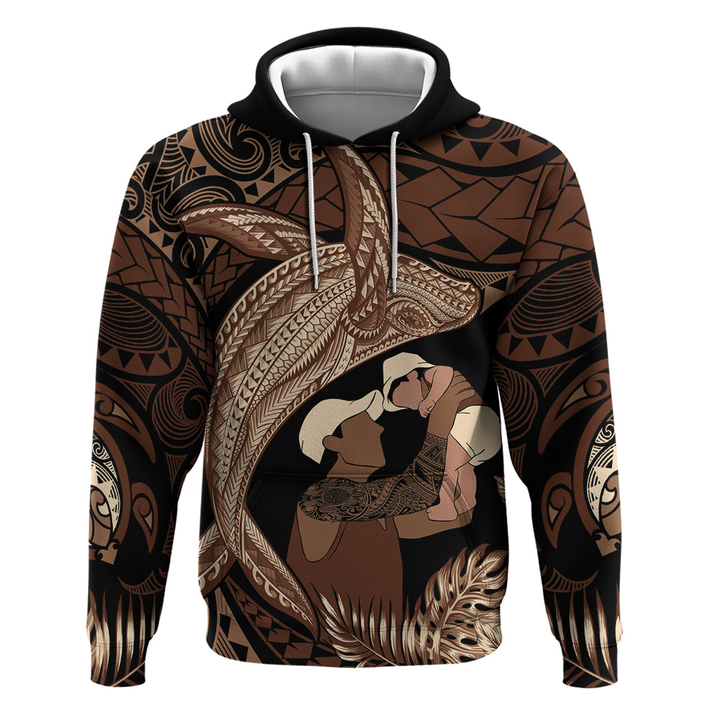 Father's Day Polynesian Pattern Hoodie Tropical Humpback Whale LT7 Pullover Hoodie Brown - Polynesian Pride