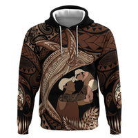 Father's Day Polynesian Pattern Hoodie Tropical Humpback Whale LT7 Pullover Hoodie Brown - Polynesian Pride