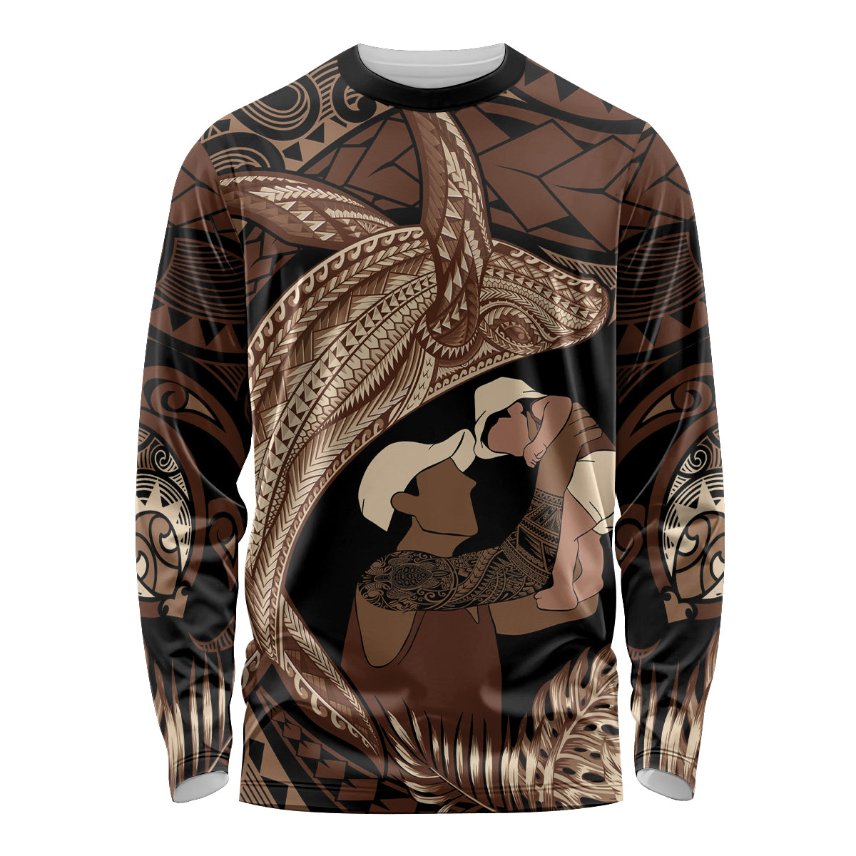 Father's Day Polynesian Pattern Long Sleeve Shirt Tropical Humpback Whale LT7 Unisex Brown - Polynesian Pride