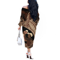 Father's Day Polynesian Pattern Off The Shoulder Long Sleeve Dress Tropical Humpback Whale LT7 - Polynesian Pride