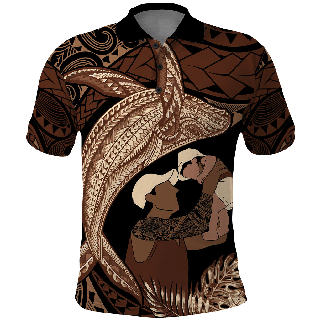 Father's Day Polynesian Pattern Polo Shirt Tropical Humpback Whale LT7 Brown - Polynesian Pride