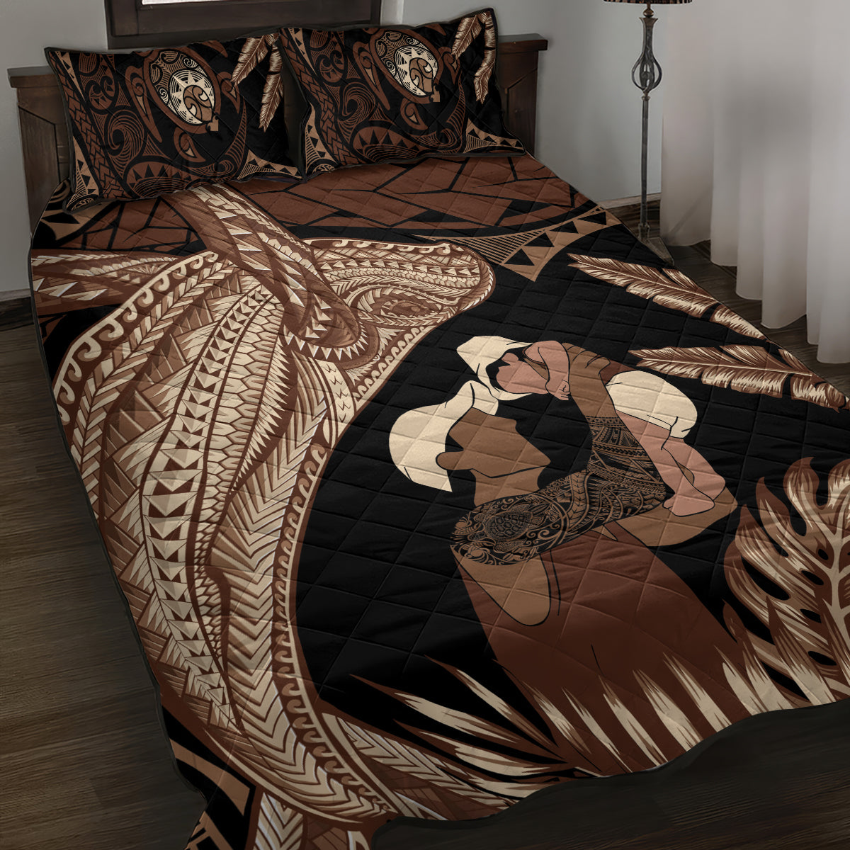 Father's Day Polynesian Pattern Quilt Bed Set Tropical Humpback Whale LT7 Brown - Polynesian Pride