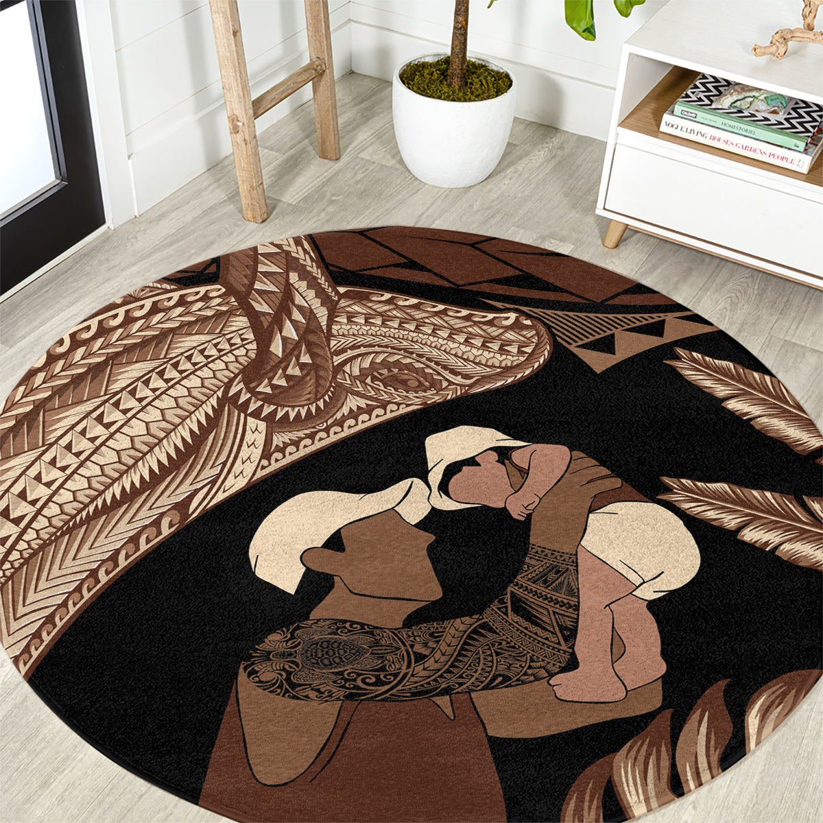 Father's Day Polynesian Pattern Round Carpet Tropical Humpback Whale LT7 Brown - Polynesian Pride
