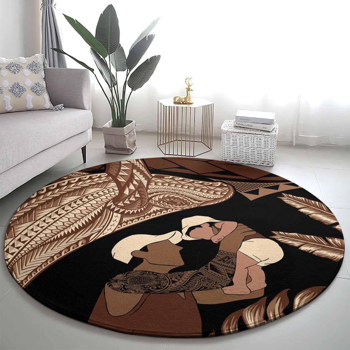 Father's Day Polynesian Pattern Round Carpet Tropical Humpback Whale LT7 - Polynesian Pride