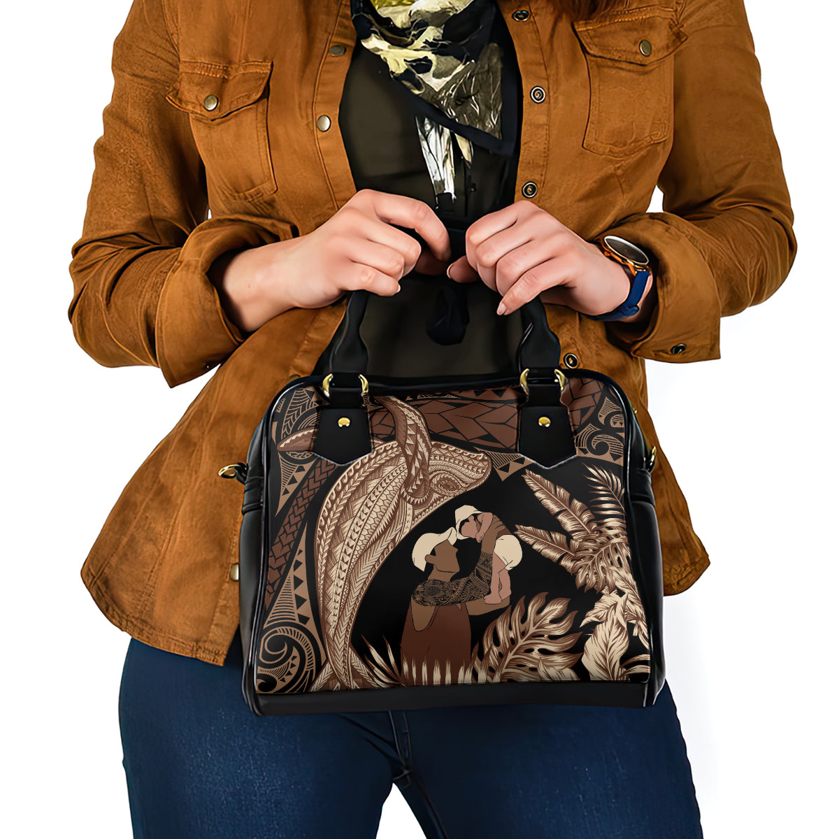 Father's Day Polynesian Pattern Shoulder Handbag Tropical Humpback Whale LT7 - Polynesian Pride