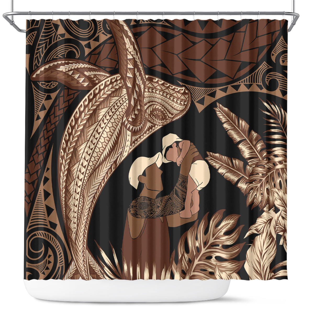 Father's Day Polynesian Pattern Shower Curtain Tropical Humpback Whale LT7 Brown - Polynesian Pride