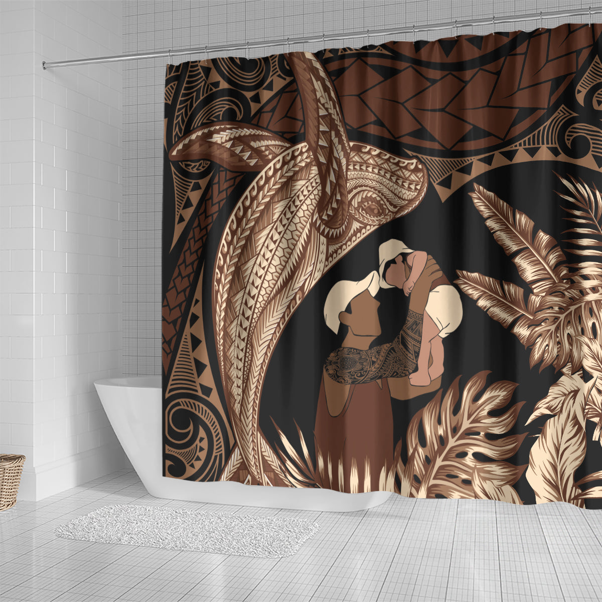 Father's Day Polynesian Pattern Shower Curtain Tropical Humpback Whale LT7 - Polynesian Pride