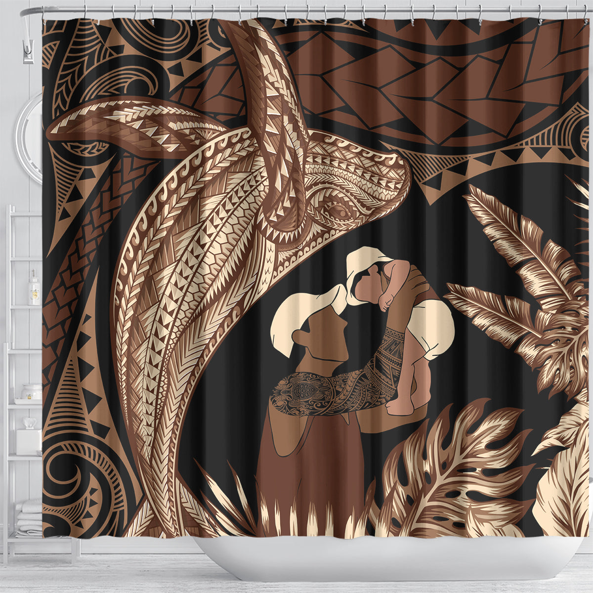 Father's Day Polynesian Pattern Shower Curtain Tropical Humpback Whale LT7 - Polynesian Pride