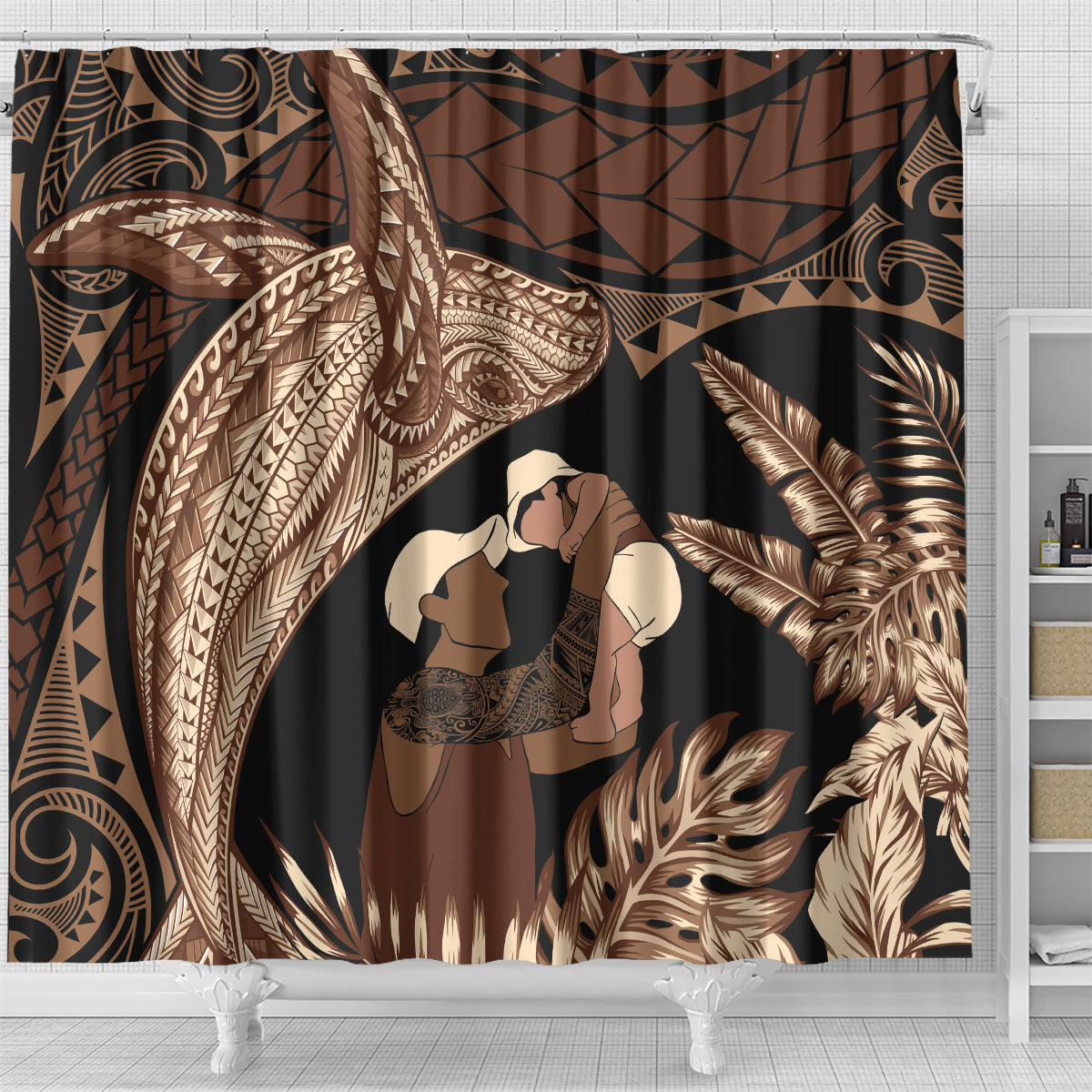 Father's Day Polynesian Pattern Shower Curtain Tropical Humpback Whale LT7 - Polynesian Pride