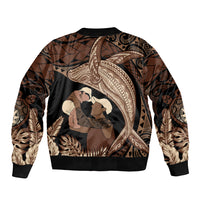Father's Day Polynesian Pattern Sleeve Zip Bomber Jacket Tropical Humpback Whale LT7 - Polynesian Pride